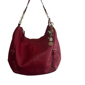 Ora Delphine Leather Hobo Shoulder Bag – Red